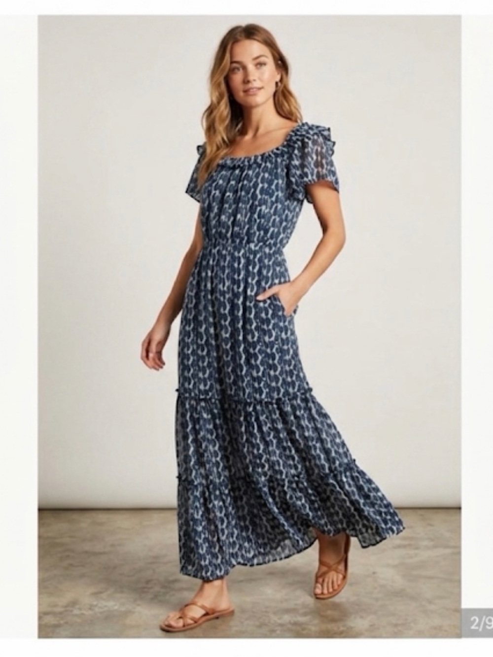 Anthropologie Blue Printed Maxi Dress NWT